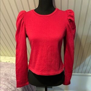 Zara Red Puff-Sleeve Long Sleeve Top